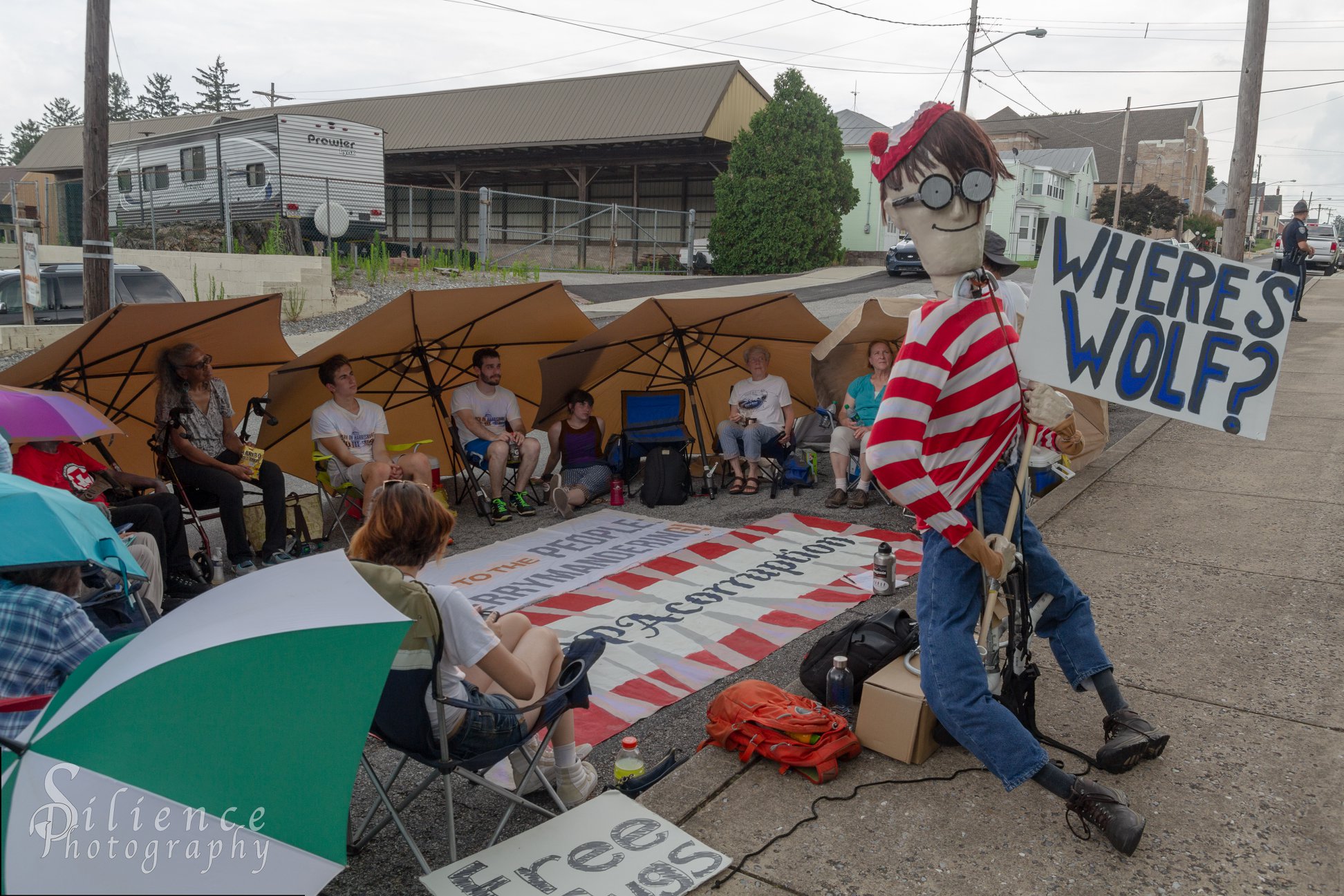 Protestors outside of the home of Governor Wolf on Thursday, July 5. Photo credit: Michael Hodgson